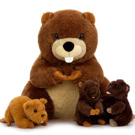 MorisMos Beaver Teddy with Babies inside, Lifelike Cuddly Beavers Stuffed Animal Plush Soft Toys, Kawaii Presents for Kids Girls Boys Birthday Party Christmas Decoration (45 cm)