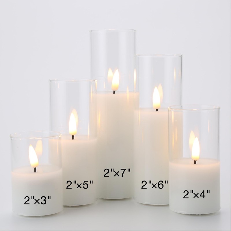 Girimax Slim Clear Glass Flameless Candles with Remote, Flickering Battery