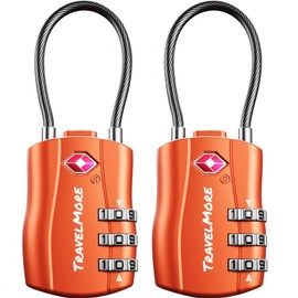 2-Pack TSA Approved Travel Combination Cable Luggage Locks for Suitcases & Backpacks | TSA Locks | Luggage Locks | Orange