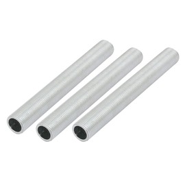 sourcing map Pack of 3 Lamp Pipe Nipples M12 Thread 100 mm Hollow Repair Part Zinc Alloy Silver