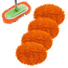 Rwotlls Reusable Microfiber Mop Pads Compatible with Swiffer Sweeper, Dry Sweeping Cloths & Wet Mopping Cloths, Refills for Hardwood Surface Floor Cleaning, 4 Pack (Orange)