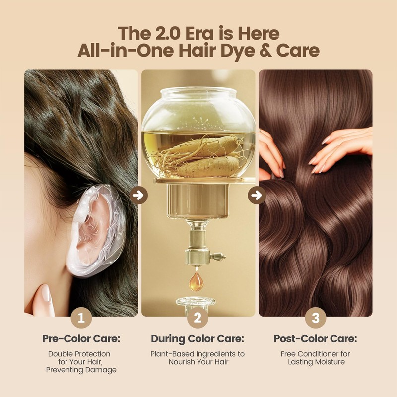 Limer Hair Dye Shampoo, Chestnut Brown 6-in-1 Natural Herbal Hair