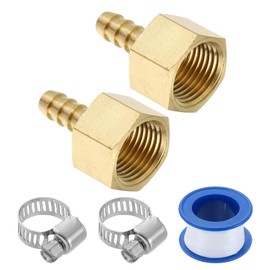 sourcing map 2Pcs Brass Hose Barb Fittings, 5/16" Barb x 1/2" NPT Female Hose Connector with Hose Clamps for Water Fuel Gas Oil Transportation