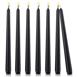 Set of 7 Black Taper Candles, 7-8 Hours Burn Time, Unscented, Smokeless and Dripless, 4/5 x 10 Inch Dinner Candle Set for Household, Wedding, Party and Home Décor Candlesticks