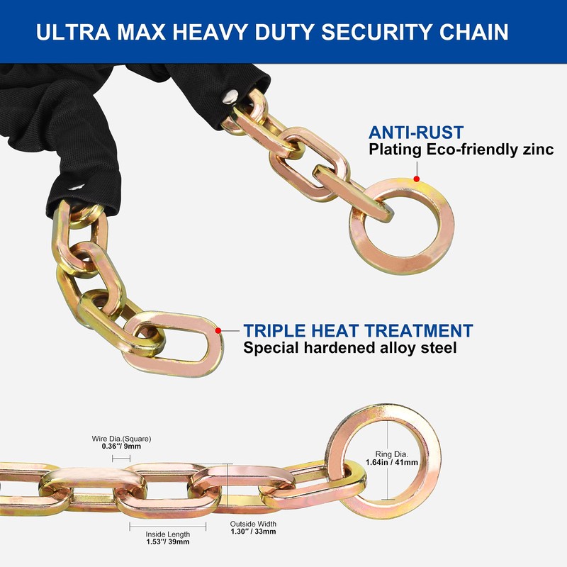 REETOMETAL Heavy Duty Security Chain with Hidden Shackle Lock, 6