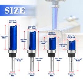 NICAVKIT Set of 4 flush cutter, 8 mm shank, working length 20/25/38/50 mm, copy cutter, edges copy cutter with ball bearing, flush cutter set, wood cutter router bit