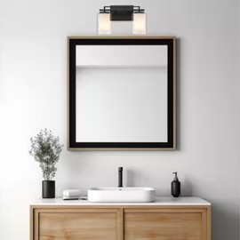 TRANS GLOBE 22482 BK I Lisbon Collection 14 Inch Two-Light Bathroom Vanity - in a Black Finish | Metal Housing I Clear & Frosted Shades I Modern Contemporary Light Fixture |