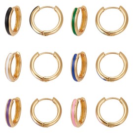 ANATTASOUL 6 Pairs Small Enamel Hoop Earrings, 18K Gold Plated Huggie Hoop Earrings for Women, Minimalist Hoop Earrings, Gold Sleeper Hoop Earrings, Jewellery, Gift for Christmas, Brass