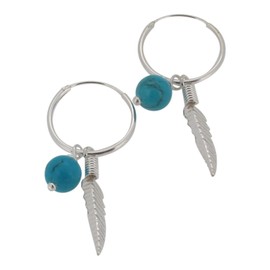 Touch Jewellery 925 Sterling Silver Hoop Earrings with Feather and Turquoise Ball
