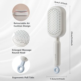 OWill Hair Brush,Retractable Air Cushion- One-Click Hair Removal, Anti Breakage No Pulling,Curls Straight Long Hair Detangling Brush for Women Men(White)