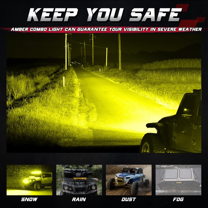 Amber LED Light Bar, OFFROADTOWN 15'' 224W Quad Row Spot
