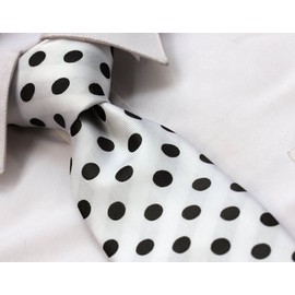 Intrepid Handmade, Executive Wardrobe Accessory, Black and White Polka Dot 3.4" Silk Classic Jacquard Men's Tie Necktie