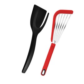Silicone Nonstick Fish Spatula,Tongs Egg Flipper 2 in 1 Grip And Flip Spatula,Heat-Resistant Kitchen Spatula Set for Cooking Flipping frying turning Scrapping