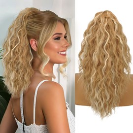 ORSUNCER Ponytail Extension Claw 18" Curly Pony Tail Clip in Claw Hair Extensions Fluffy Natural Looking Synthetic Hairpiece for Women Medium Blonde Highlights