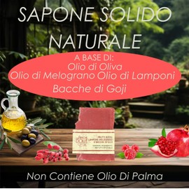Antiche Bolle - Natural solid soap with olive oil, pomegranate and goji berries - Moisturising, regenerating and antioxidant for all skin types - 100 g