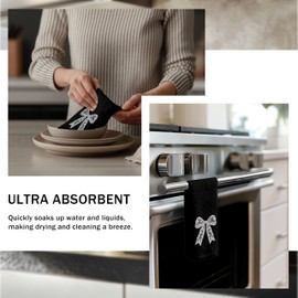 DOFQZ Coquette Lace Bow Kitchen Towels, Black and White Lace Bow Dish Tea Towels for Kitchen, Girly Aesthetic Hand Towels for Bathroom, Coquette Bathroom Decor, 16x24 Inch