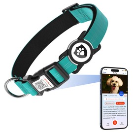 ilFindYou Reflective Dog Collar with AirTag Holder for Medium Dogs Soft Nylon Blue Sized S