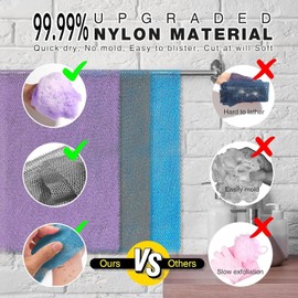 UJFQBH 3 Pieces African exfoliating net African Net Long Net Bath Sponge Exfoliating Shower Body Scrubber Back Scrubber Skin Smoother,Great for Daily Use (Purple Gray Blue)