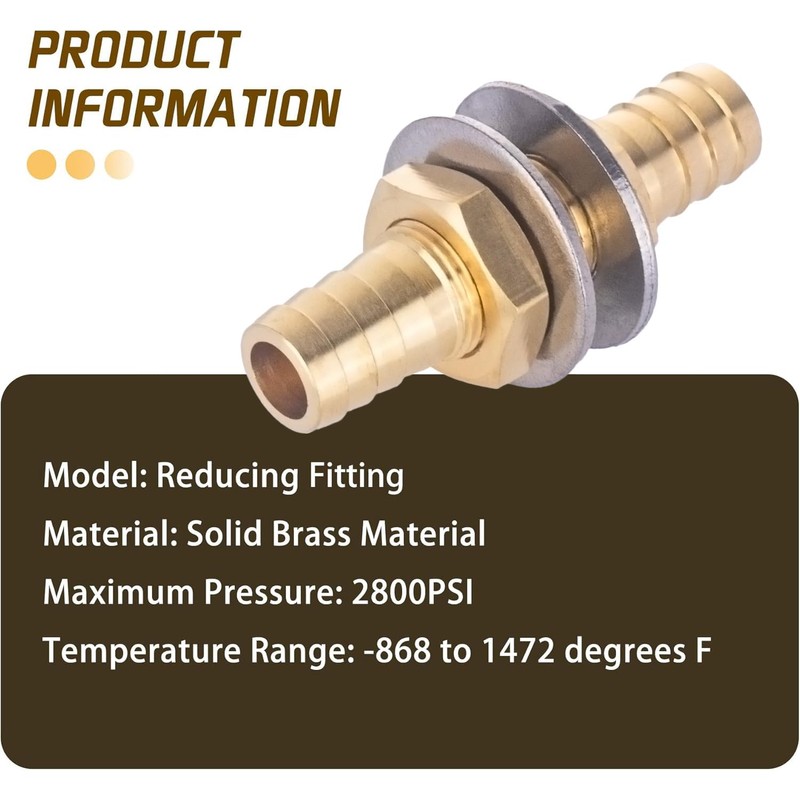 1/4" Brass Hose Barb Thru-Bulk Bulkhead Fitting,Straight Hex Union Fitting