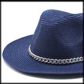 White Fang CZ184 Hat, Medium Folding Hat, Straw Brim Hat, Stylish, Cool, Chain, Men's, Women's,, coffee