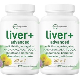 Liver Advanced+, 480 Veggie Capsules | 20-in-1 Complex + Milk Thistle, Dandelion, NAD, NAC, ALA, TUDCA, Glutathione, Artichoke, Turmeric, & Astragalus | Non-GMO, Gluten Free
