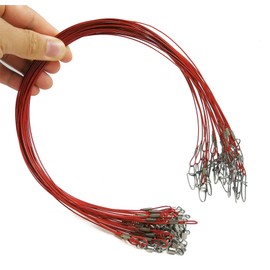 30Pcs Fishing Wire Leaders,100LB 19Inch Stainless Steel High Strength Fishing Line Leaders with Swivels and Snaps,Black/Red/Gree (Red)