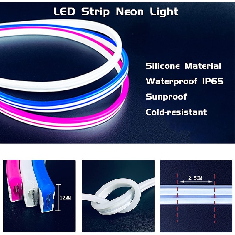 KOOLMEX Tira LED Neon Flex 5 Metros 12V Impermeable, Luce