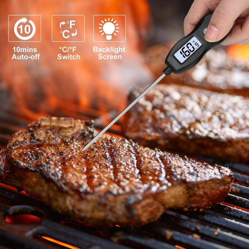 BRAPILOT Digital Meat Thermometer Backlight,Waterproof Instant Read Food Thermometer for