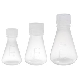 PATIKIL Erlenmeyer Flask, 3 Pcs 50ml 125ml 250ml Narrow Mouth Graduated Flasks with Screw Cap Plastic Flasks with Printed Graduation for Lab Experiment Chemistry Science Study