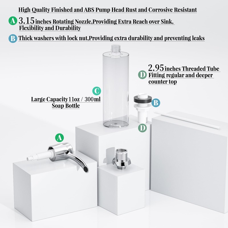 SAMODRA Kitchen Sink Soap Dispenser,Lotion Dispenser,ABS Dispenser Chrome Built-in Pump