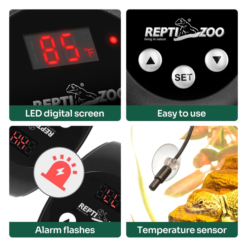 REPTI ZOO Reptile Light Fixture Dimming Thermostat Combo Pack, 8.5