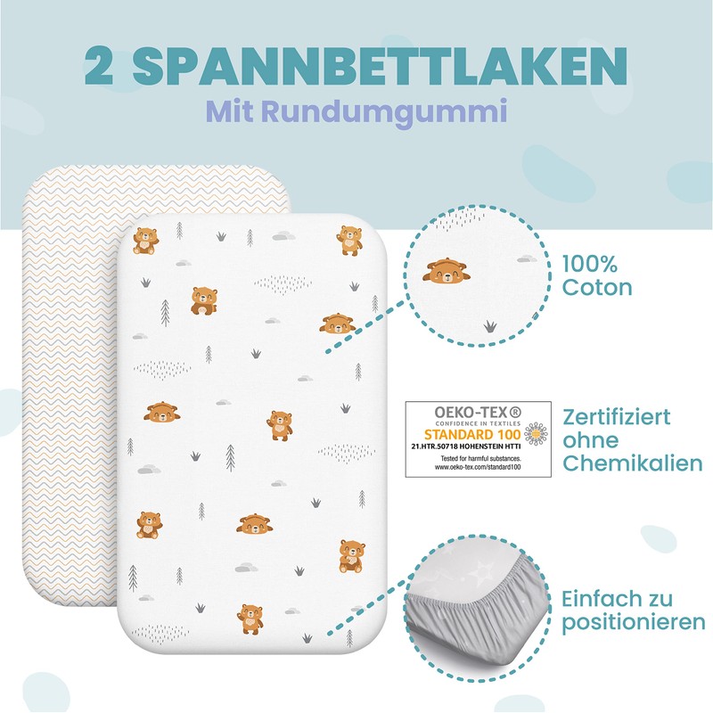 2 x Fitted Sheets Made of 100% cotton with Elastic