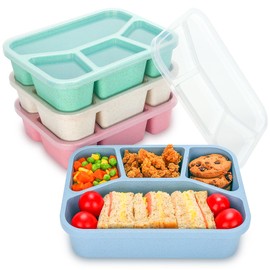 Meal Prep Containers Reusable - 4 Pack Bento Lunch Box, 4-Compartment Snackle Box for School Work Travel, Lunch Containers for Adults, Bento Box for Kids, Microwave Dishwasher Safe