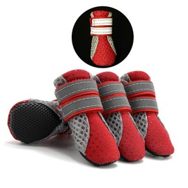 Zunea Paw Protection Dog Shoes Summer Non-Slip Small Dog Shoes Adjustable Reflective Soft Breathable Mesh Puppy Booties Heat Resistant for Hot Walkways, Red S