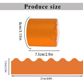 69 Feet Bulletin Board Borders, Pure Orange Scalloped Rolled Border Trim Board Border with Wavy Line Design Decoration for School, Classroom & Offices (Orange)