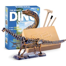 Eggbox Titanosaur Dinosaur Bone Excavation Set for Children, 19-Piece Skeleton for Digging, Building & Displaying, STEM Toy, Prehistoric Adventure Gift for Boys and Girls
