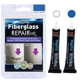 MagicEzy Fiberglass RepairEzy - Fiberglass Repair Kit in a Tube - Fix Wide Cracks, Chips and Holes - Fiberglass Showers, Hot Tubs, Canoes, Boats, Jet Skis - Ultra Strong (Blue & White)