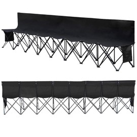 Yaheetech Portable 8 Seats Sports Bench Sits Team Sideline Bench Outdoor Waterproof w/Side Bag Black
