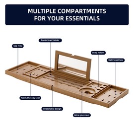 Deluxe Bathtub Tray, Adjustable Bathtub Rack, Non Bamboo Product, Ladies Favorite Gift Waxwood