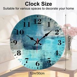 Identiy Round Wall Clock Silent Battery Operated, Turquoise Grey Art Painting 12 Inch Non-Ticking Easy to Read Display Round Analog Wall Clock Decorative for Office,Bedroom,Living Room and Kitchen