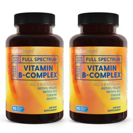 BioEmblem Vitamin B Complex | All 8 Essential Vitamins with Methyl Folate, Methyl B12, Choline & Inositol | Non-GMO, Vegan, Gluten-Free | Energy, Brain, and Metabolism Support | 180 Capsules