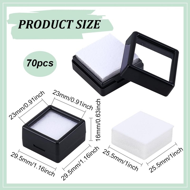 BENECREAT Pack of 70 Black Gemstone Display Box, 29.5 mm