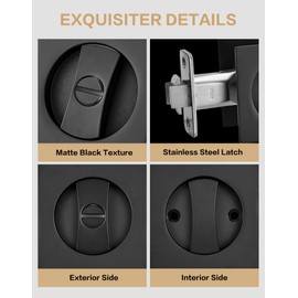Lethato Pocket Door Hardware Black, Pocket Door Lock, Pocket Door Latch, Matte Black Contemporary Pocket Door Privacy Lock(1 Pack, Square)