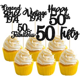 Ephlyn - 36 piezas de adornos para cupcakes de 50 cumpleaños, leyenda clásico de 1974 desde 1974, 50 fabulosos adornos para cupcakes para 50 cumpleaños, boda, aniversario, decoración de fiesta