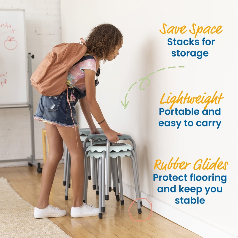 ECR4Kids Daisy Stackable Stool Set, Flexible Seating, Light Grey, 8-Piece