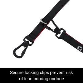 Snootiful Hound Secure Double Ended Dog Lead With Locking Clip Carabiners - Ideal Training Lead - Comfort Mesh Padding - Double Clip Leash - 220cm x 2.5cm (Red)