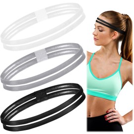 Shappy 3 Pieces Double-Straps Sport Headbands Elastic Hairband Non-Slip Sweatband for Women or Men(Black, White, Grey)