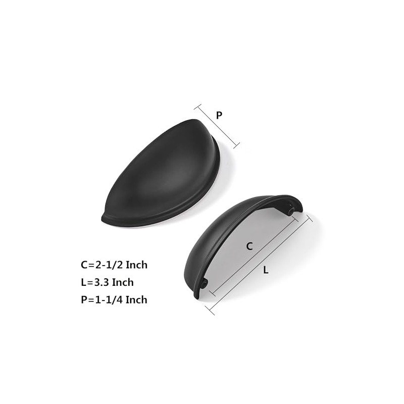 khtumeware 10 Pack 2-1/2" Drawer Pulls Matte Black Cabinet Cup