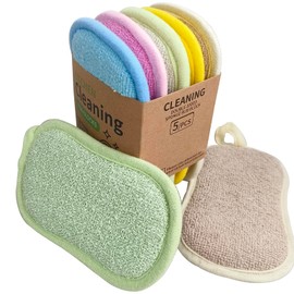Kitchen Cleaning Sponges, Double-Sided Scrub-it - Non-Scratch Microfiber sponges for Cleaning, 5 Pack, Assorted Colors