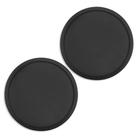 2 Pack Silicone Coasters for Drinks, Round Black Coasters with Deep Tray Grooved Design Cup Mat, Washable Heat Resistant Durable Non-Slip Coasters for Coffee Table Wooden Desk Kitchen Bar